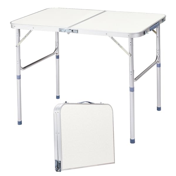 Aluminum Portable Folding Camping Table Adjustable Height White 36 x 24 inch X320365