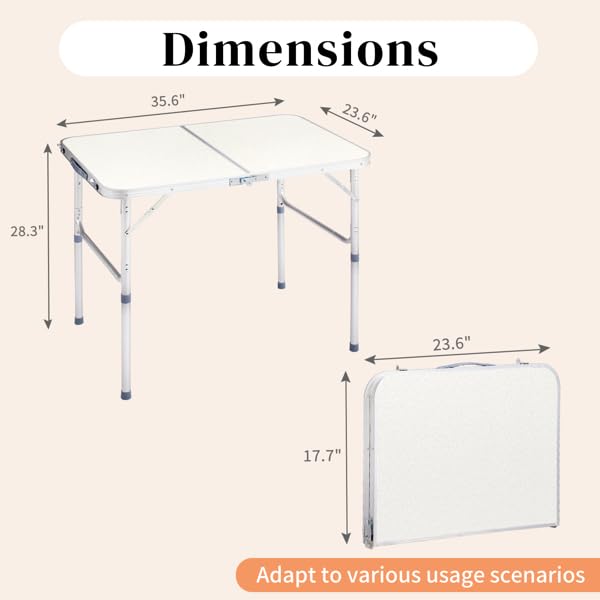 Aluminum Portable Folding Camping Table Adjustable Height White 36 x 24 inch X320365