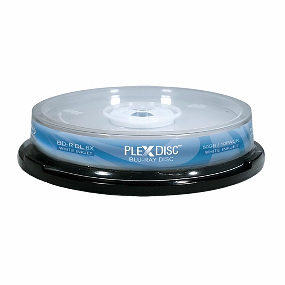 50 GB 6X Blu-ray Double Layer White Inkjet Recordable Disc BD-R DL, 10-Disc Spindle Q993695