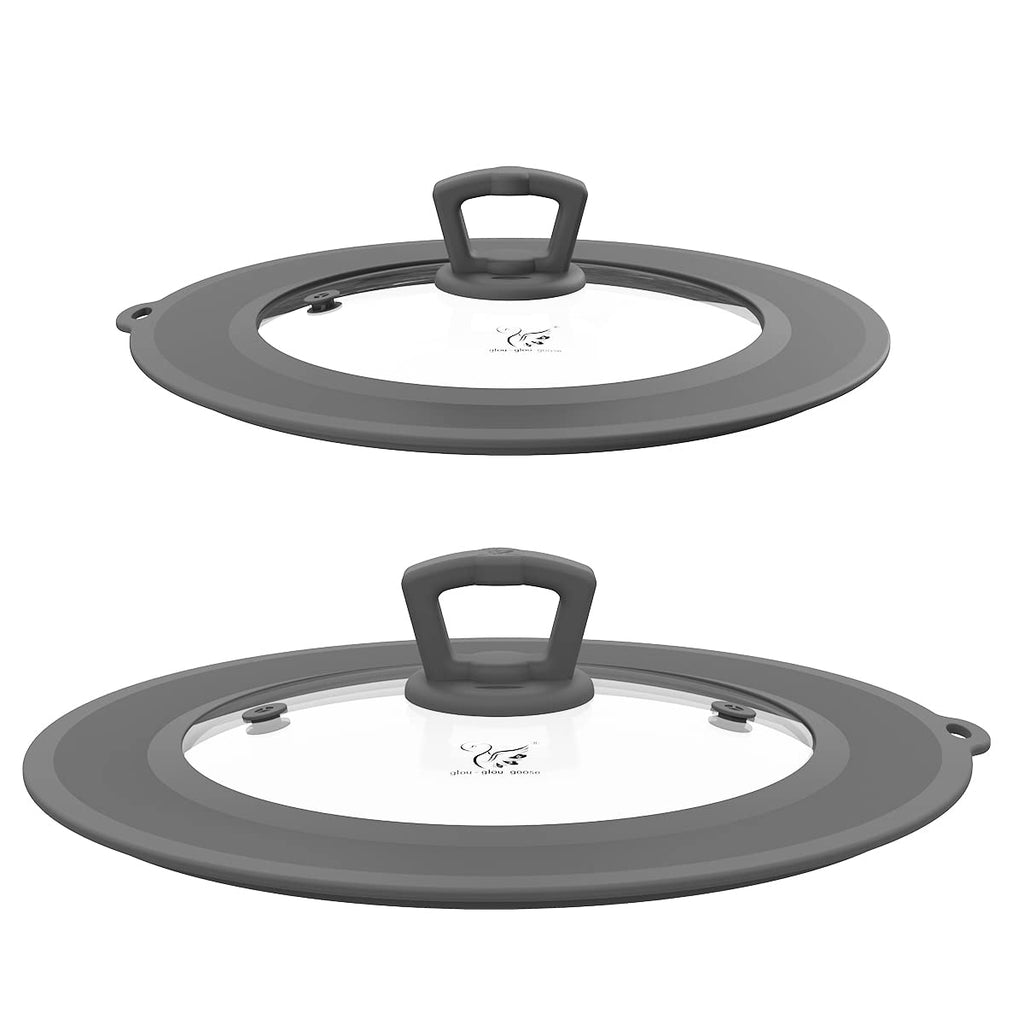 Set of 2 Vented Tempered Glass Universal Lid with Silicone, Light Grey D25065