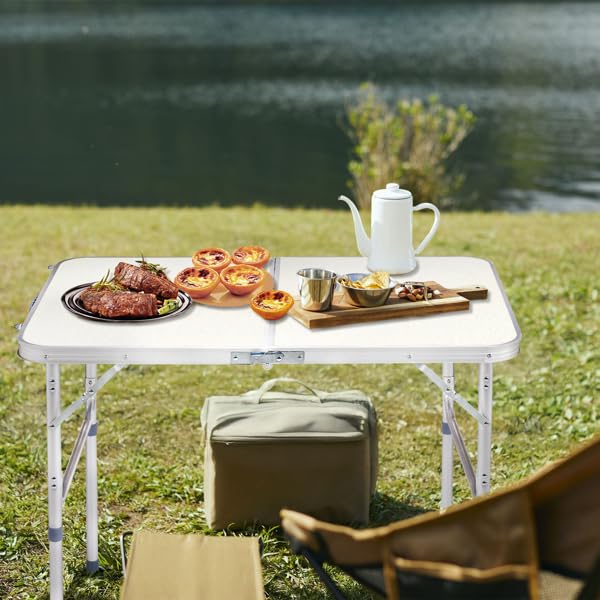 Aluminum Portable Folding Camping Table Adjustable Height White 36 x 24 inch X320365