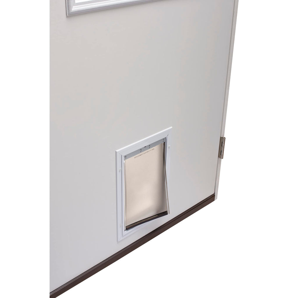 Primed Left Hand Outswing 9 Lite Steel Prehung Front Door with Pet Door X98612