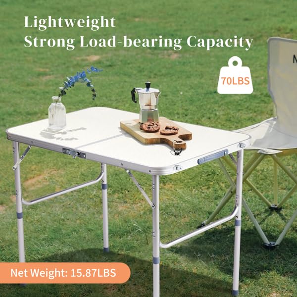 Aluminum Portable Folding Camping Table Adjustable Height White 36 x 24 inch X320365