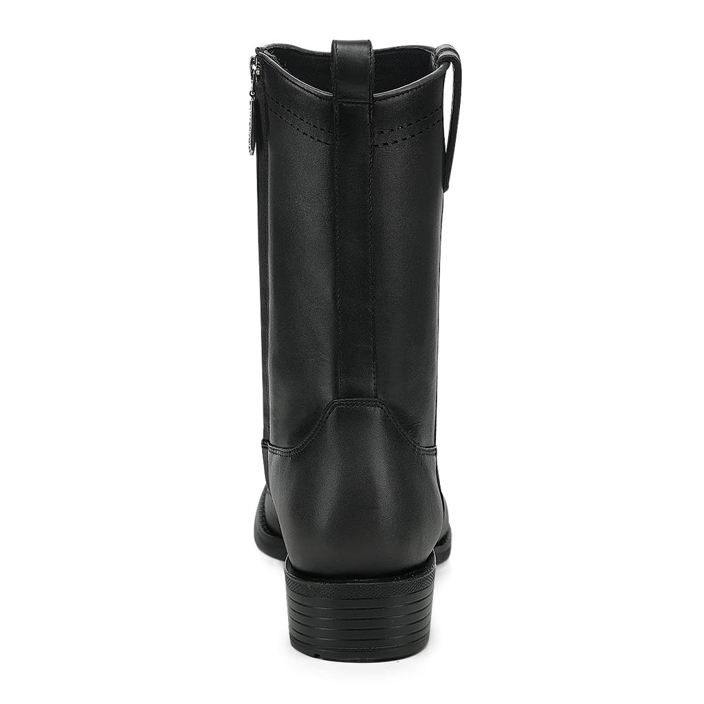 Black Ostrich Leg Leather Square Toe Men Boot X93712