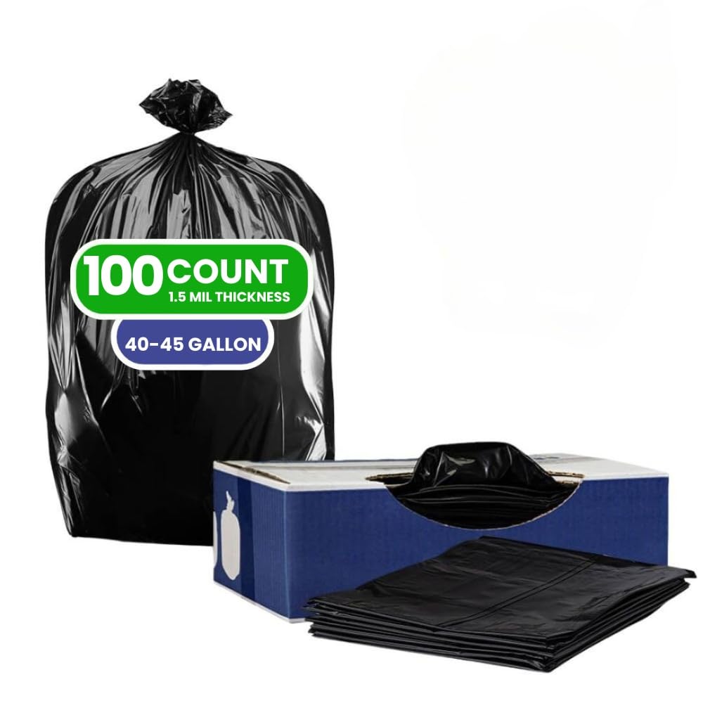 Heavy Duty Black 40-45 Gallon Trash Bags 100 Count 1.5 Mil J88325
