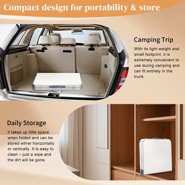 Aluminum Portable Folding Camping Table Adjustable Height White 36 x 24 inch X320365