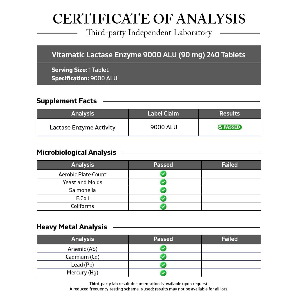 Lactase Enzyme 9000 FCC 240 Tablets W738