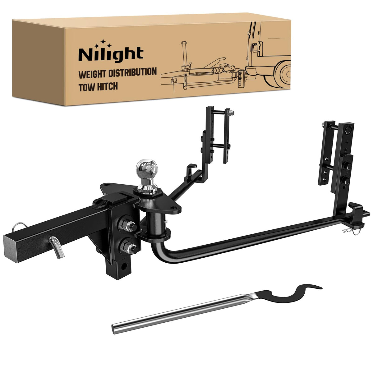 800 lbs Round Bar Weight Distributing Hitch Kit with Sway Control O617