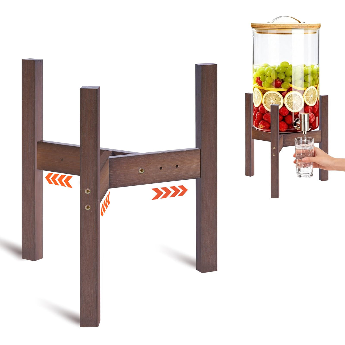 Adjustable Bamboo Drink Dispenser Stand for 2-5 Gallon H8042