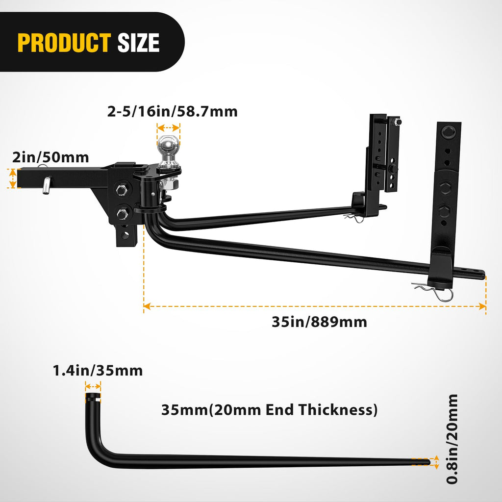 800 lbs Round Bar Weight Distributing Hitch Kit with Sway Control O617