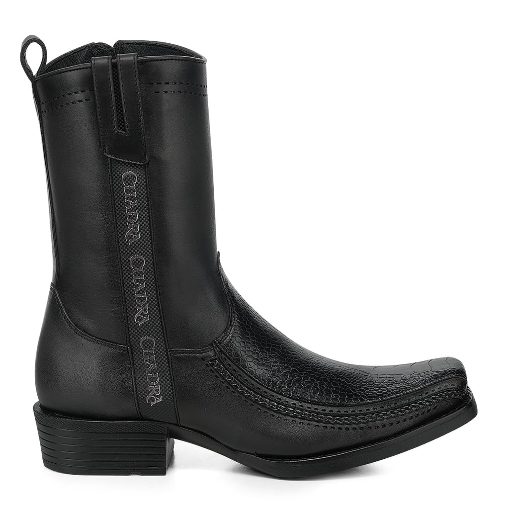 Black Ostrich Leg Leather Square Toe Men Boot X93712