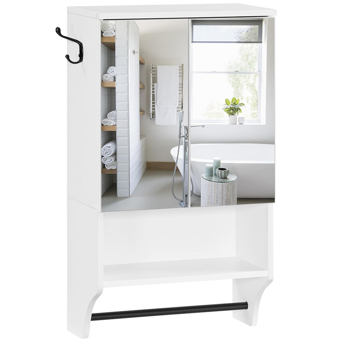 White Wall Mounted Bathroom Cabinet with Mirror and Adjustable Shelf K12951