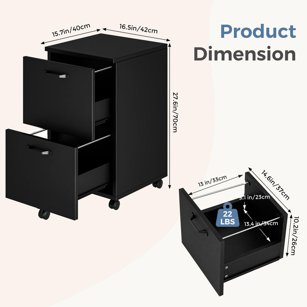 2 Drawer Black Wood File Cabinet B253