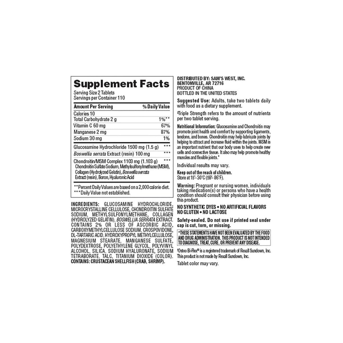 Triple Strength Glucosamine & Chondroitin MSM Tablets O933125