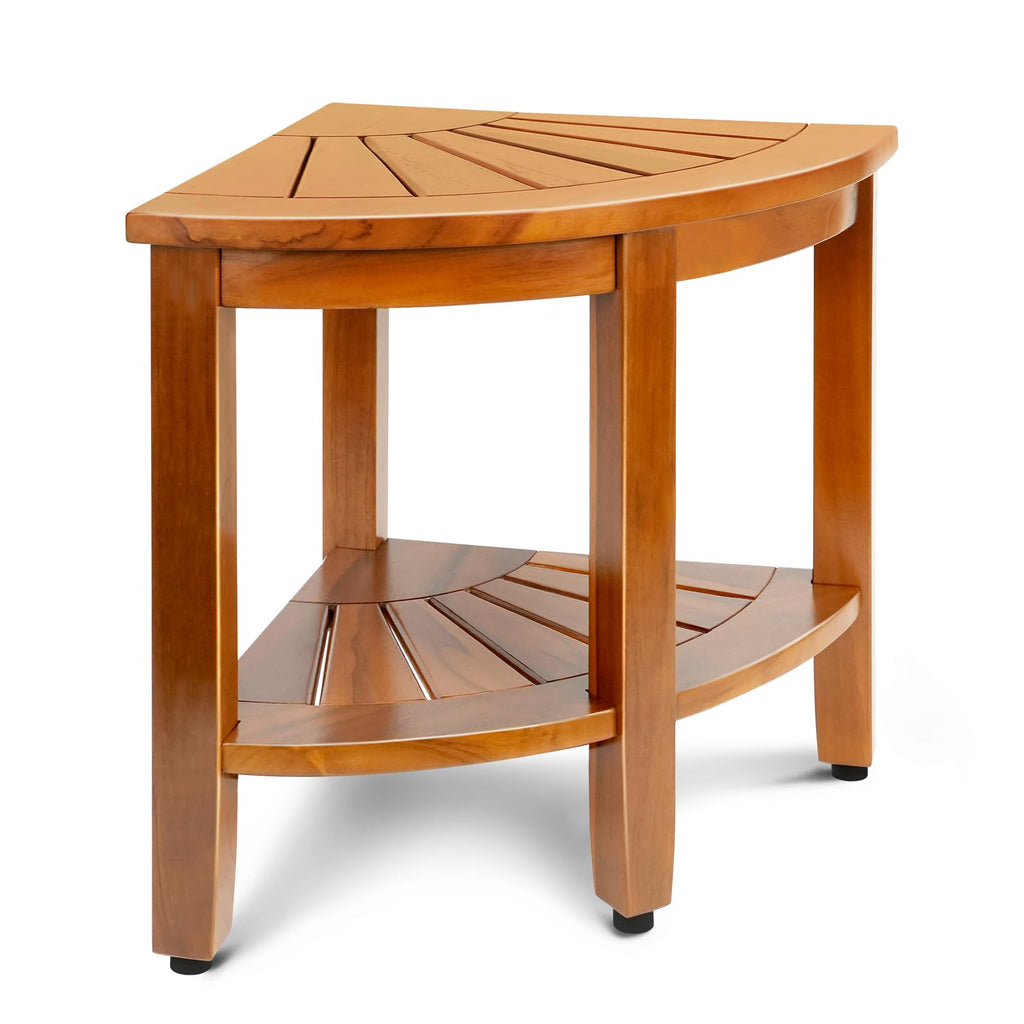 18" Teak Corner Shower Bench with Shelf Y4449