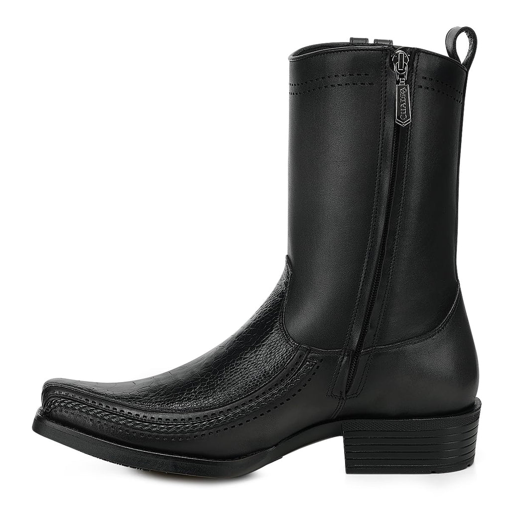 Black Ostrich Leg Leather Square Toe Men Boot X93712
