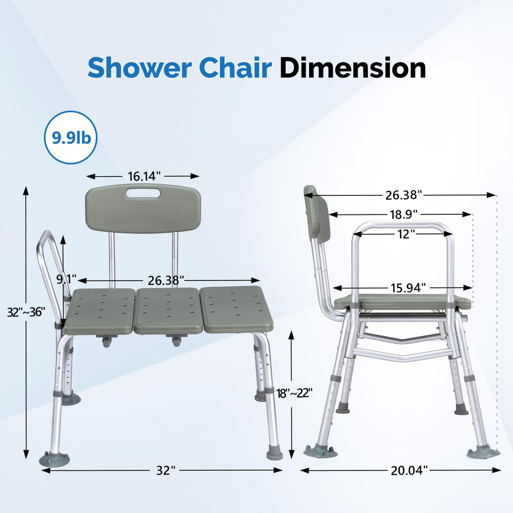 Height Adjustable Tub Transfer Bench Shower Chair with Backrest A17378