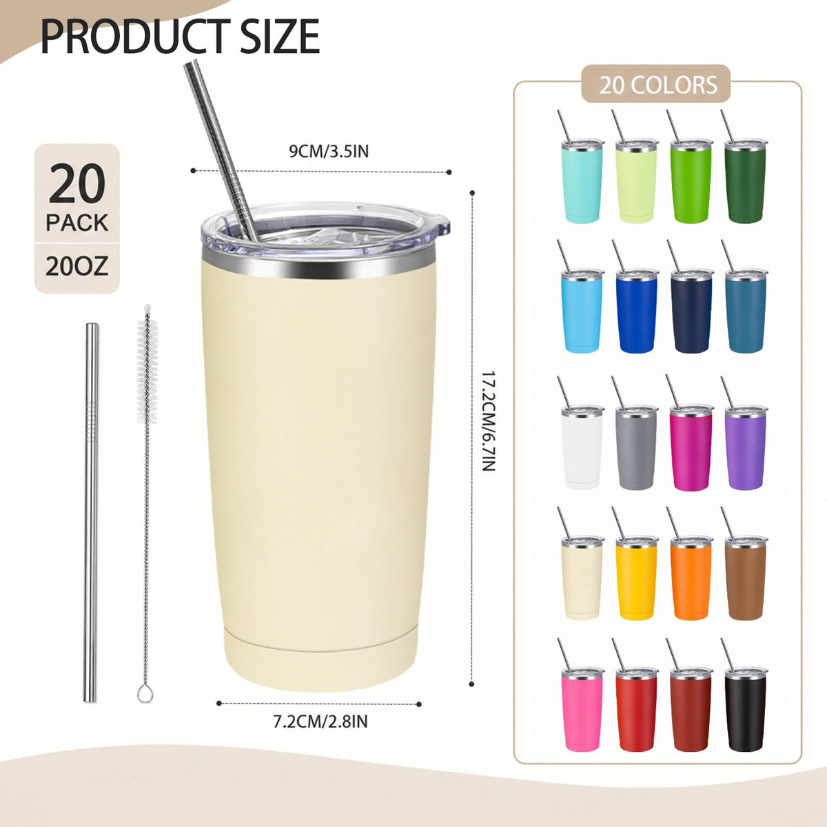 20 Pack Stainless Steel Vacuum Insulated Tumbler 20oz P5678