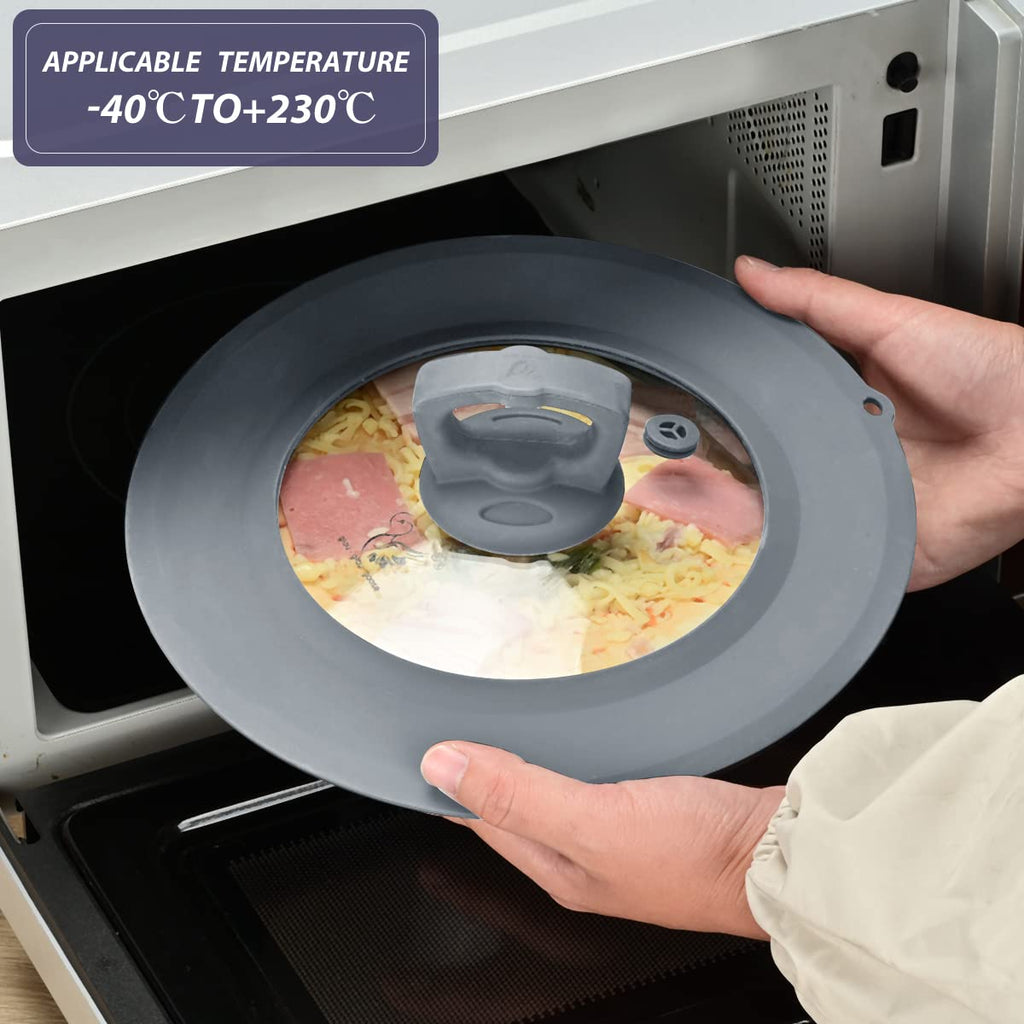 Set of 2 Vented Tempered Glass Universal Lid with Silicone, Light Grey D25065