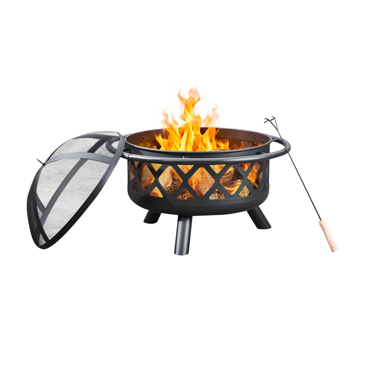 Round Steel 30 Inch Black Wood Burning Fire Pit D424