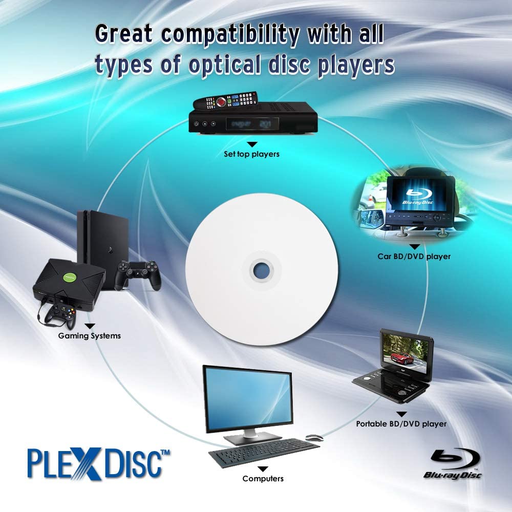 50 GB 6X Blu-ray Double Layer White Inkjet Recordable Disc BD-R DL, 10-Disc Spindle Q993695