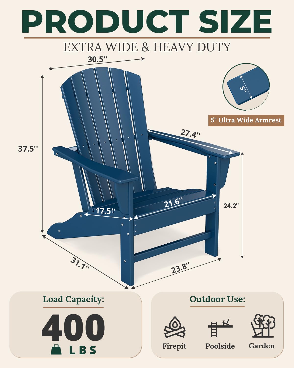 Oversized Adirondack Chairs Set of 2 Blue V267724