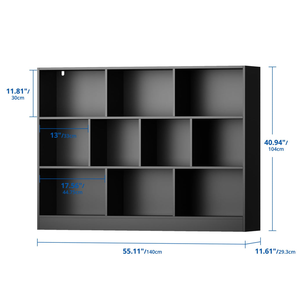 Black 3-Tier 10 Cube Storage Organizer Bookshelf Q520