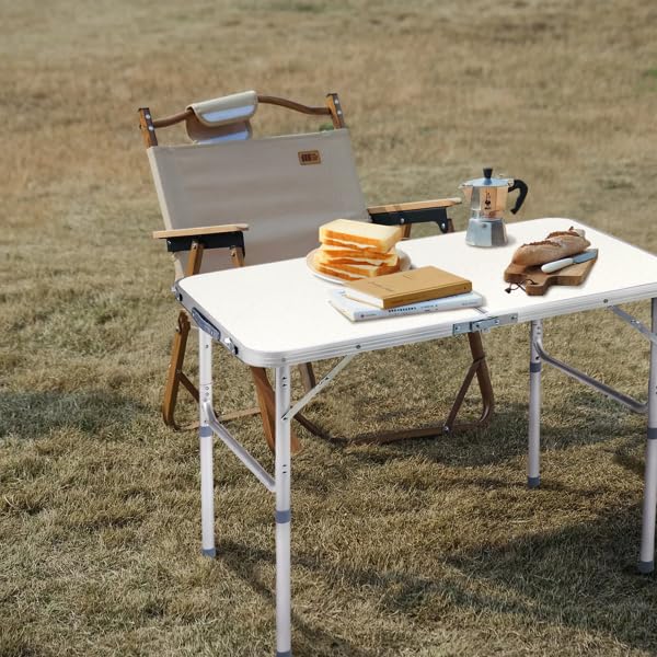 Aluminum Portable Folding Camping Table Adjustable Height White 36 x 24 inch X320365