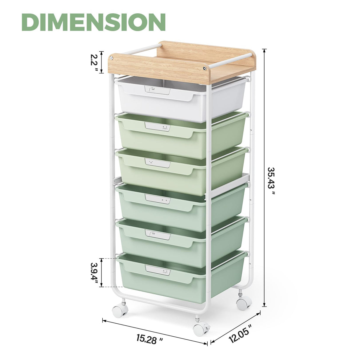 Green Utility Cart with 6 Drawers P196