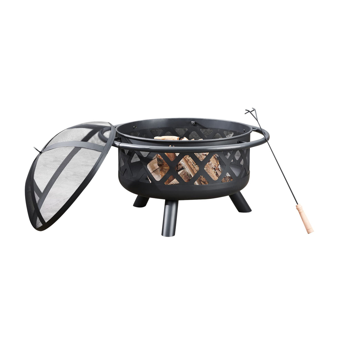 Round Steel 30 Inch Black Wood Burning Fire Pit D424
