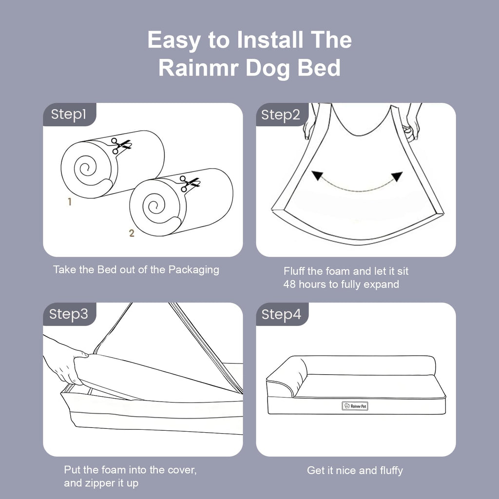 Memory Foam Orthopedic Dog Bed with Removable Waterproof Cover, 35x23 Inches, Light Grey B731