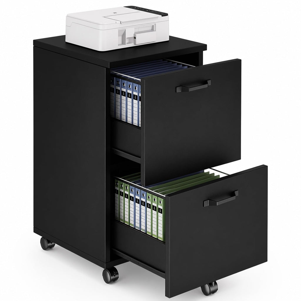 2 Drawer Black Wood File Cabinet B253