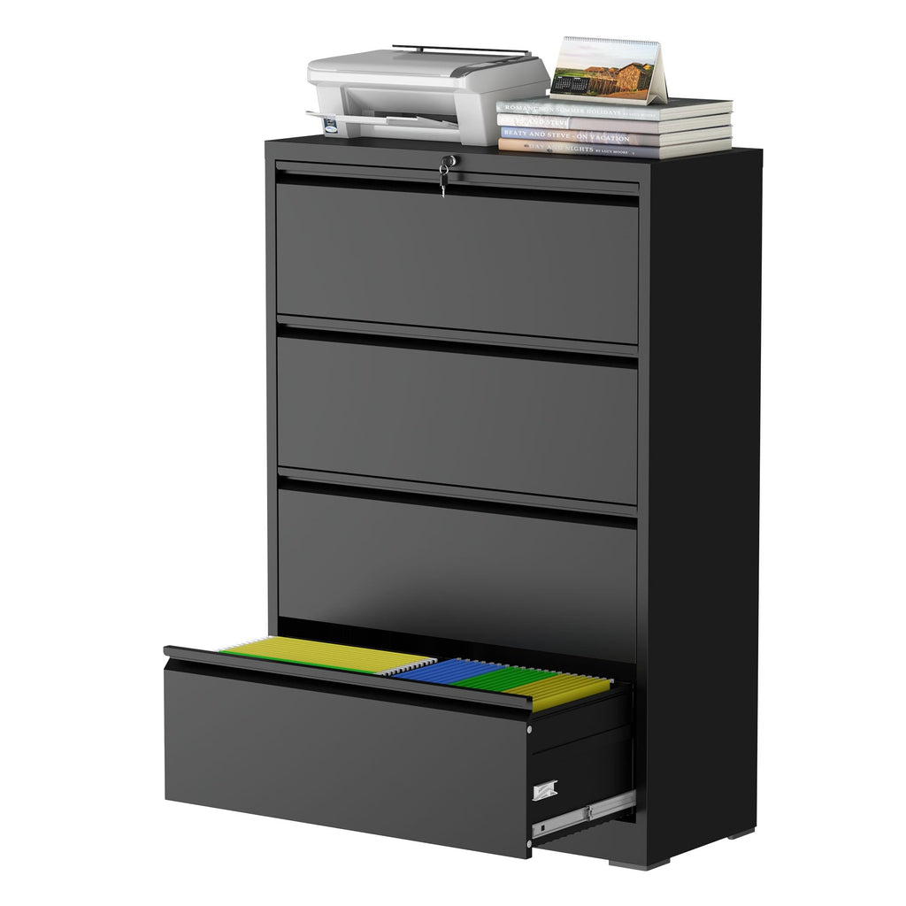 Black 4 Drawer Lateral File Cabinet with Lock E353