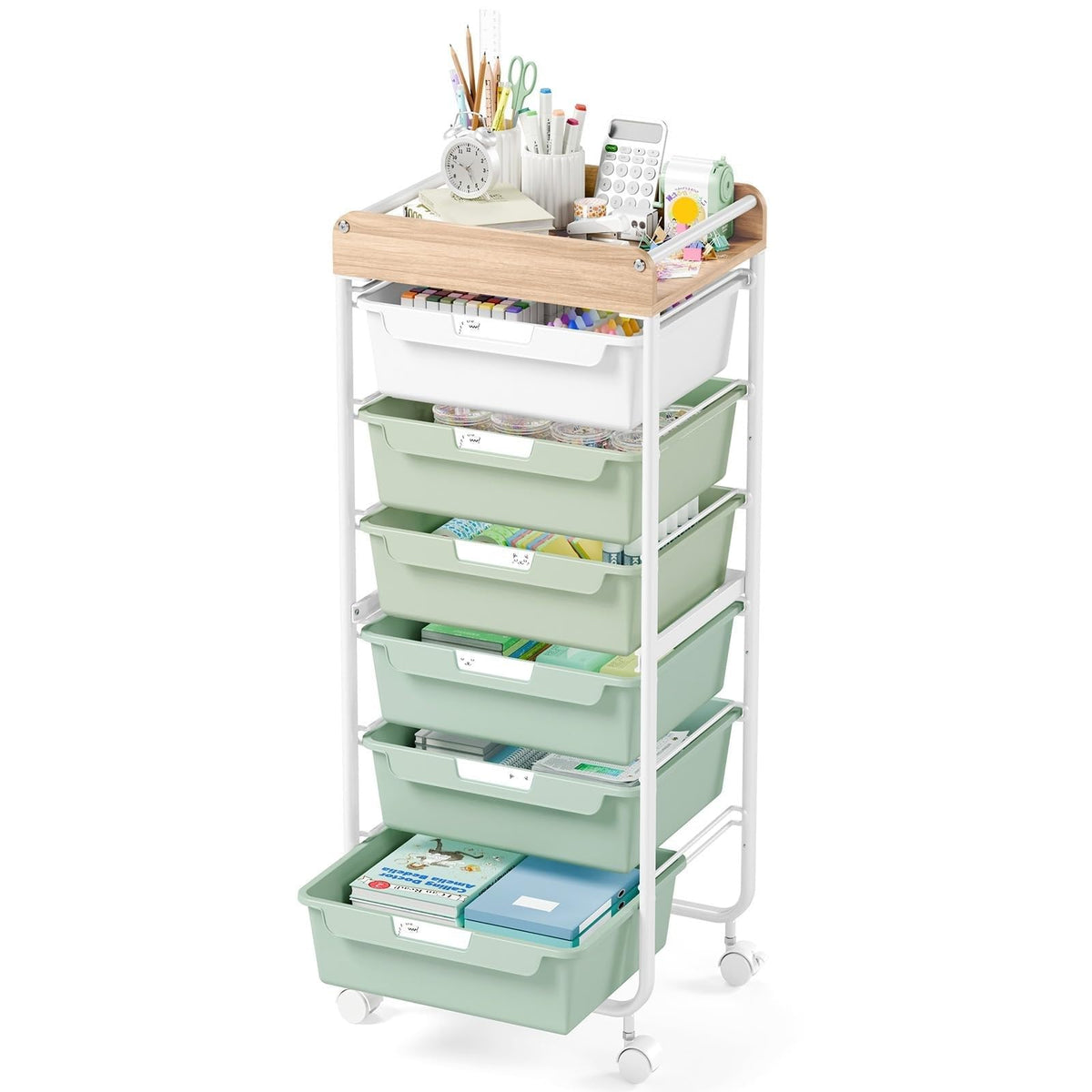 Green Utility Cart with 6 Drawers P196