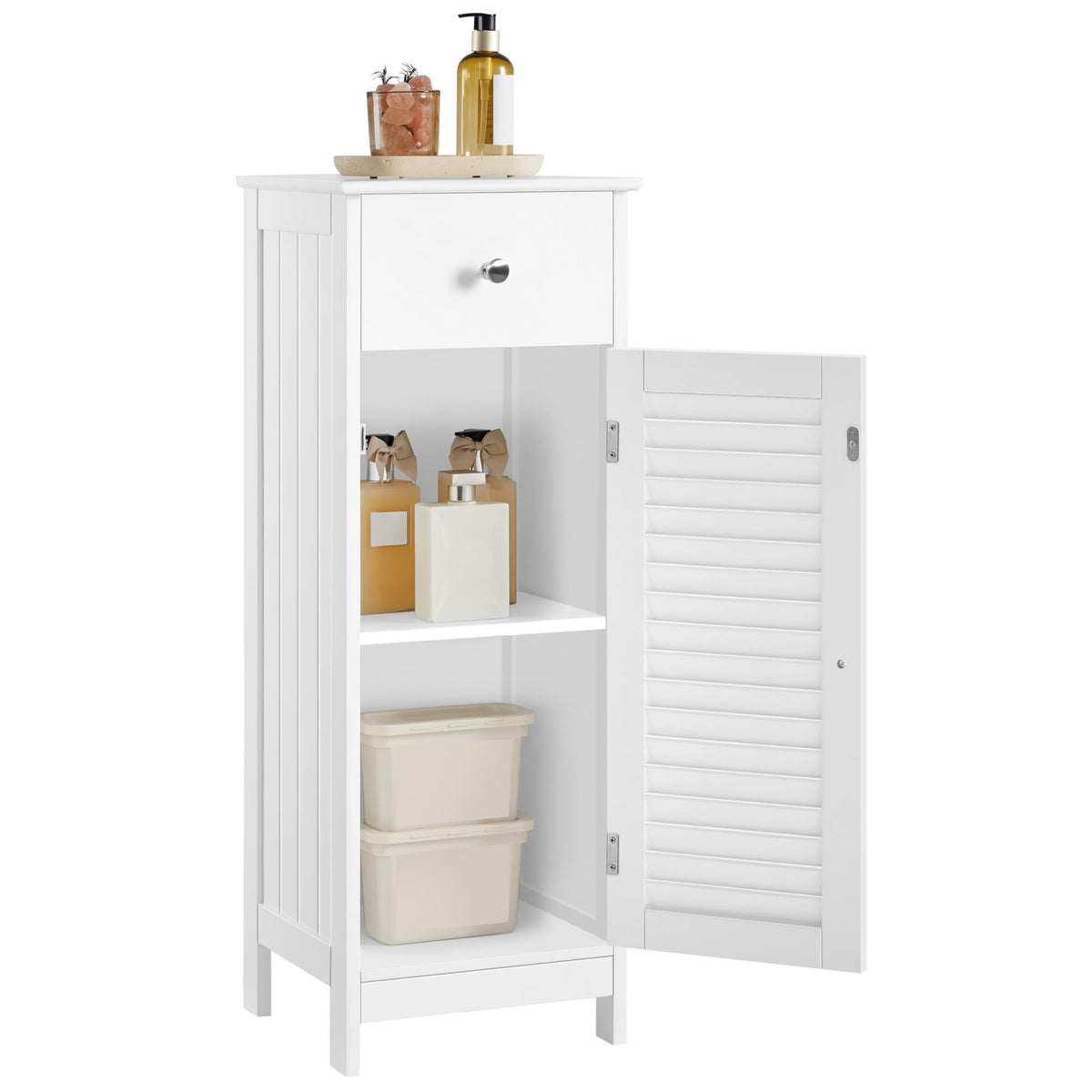 White Bathroom Storage Cabinet with Drawer M75098