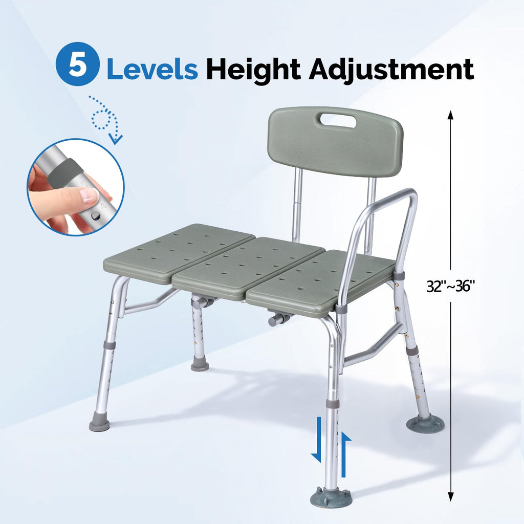 Height Adjustable Tub Transfer Bench Shower Chair with Backrest A17378