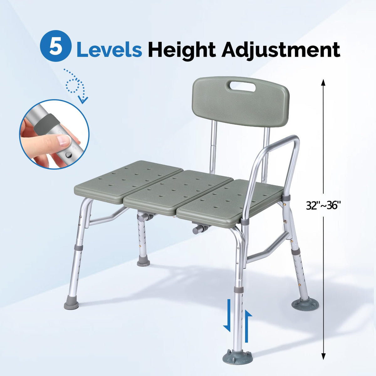 Height Adjustable Tub Transfer Bench Shower Chair with Backrest A17378