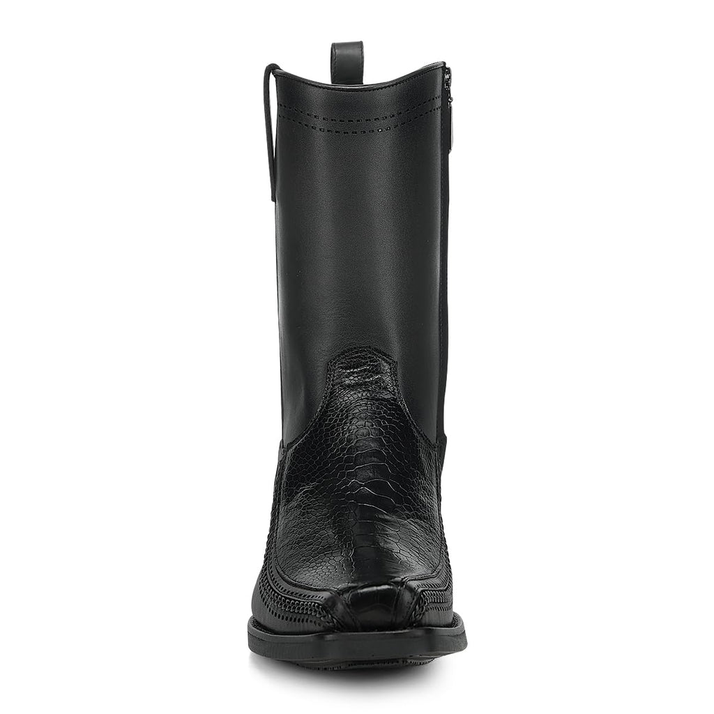 Black Ostrich Leg Leather Square Toe Men Boot X93712
