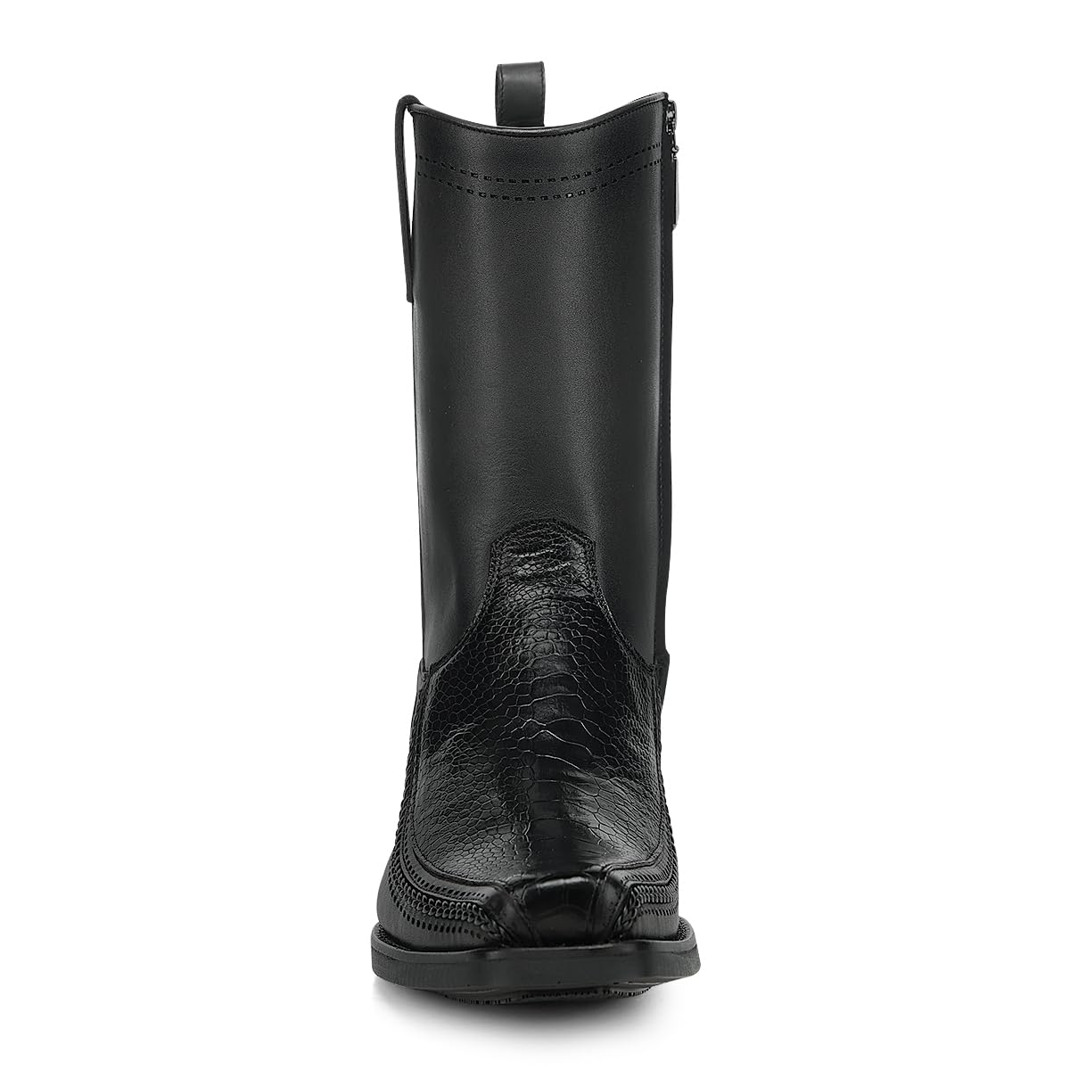 Black Ostrich Leg Leather Square Toe Men Boot X93712