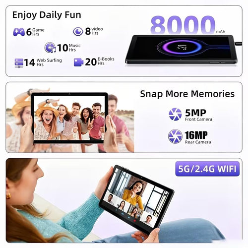 10.1 Inch Tablet 8GB RAM 128GB ROM with Keyboard Case Stylus Q9609