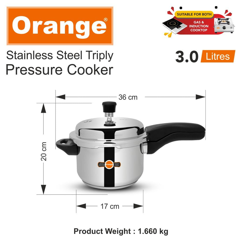 Orange Triply Stainless Steel Pressure Cooker 3L X901