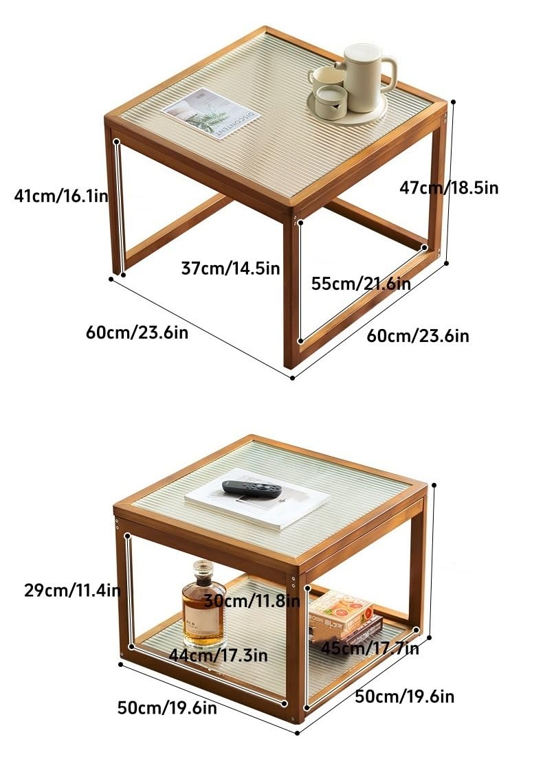 Nesting Coffee Tables Set of 2 Wooden Square Side Table with Tempered Glass Top E759