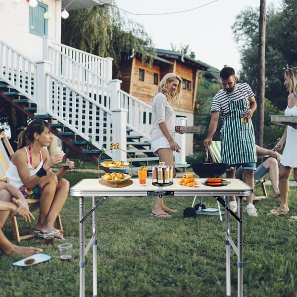 Aluminum Portable Folding Camping Table Adjustable Height White 36 x 24 inch X320365