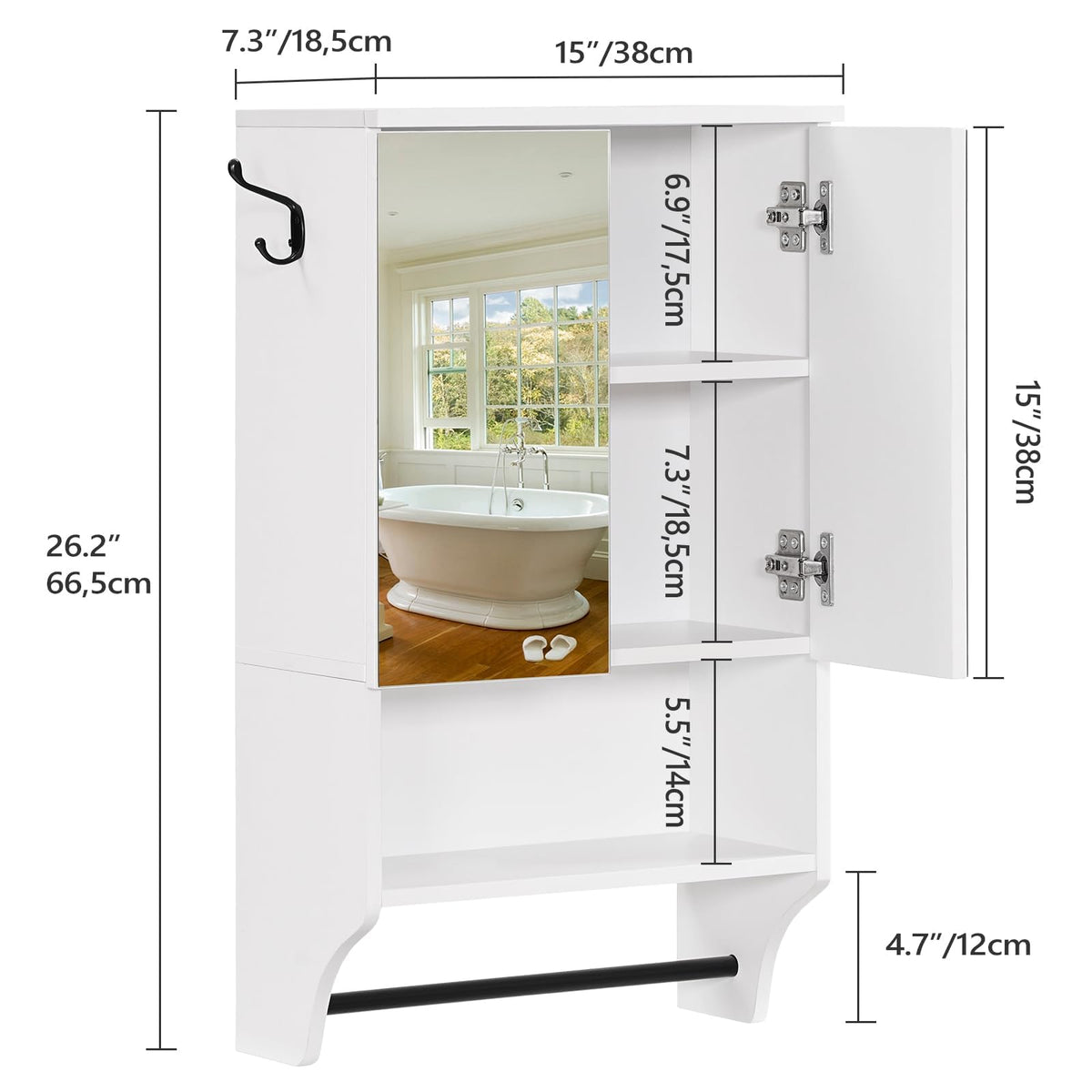 White Wall Mounted Bathroom Cabinet with Mirror and Adjustable Shelf K12951