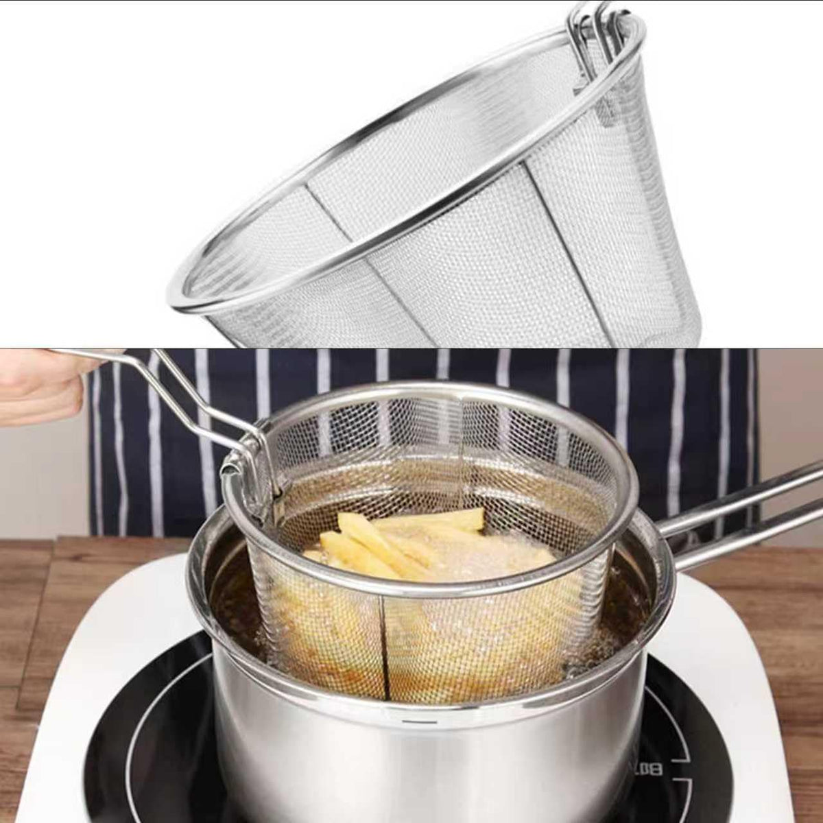 7-Inch Round Stainless Steel Deep Fryer Basket O437624