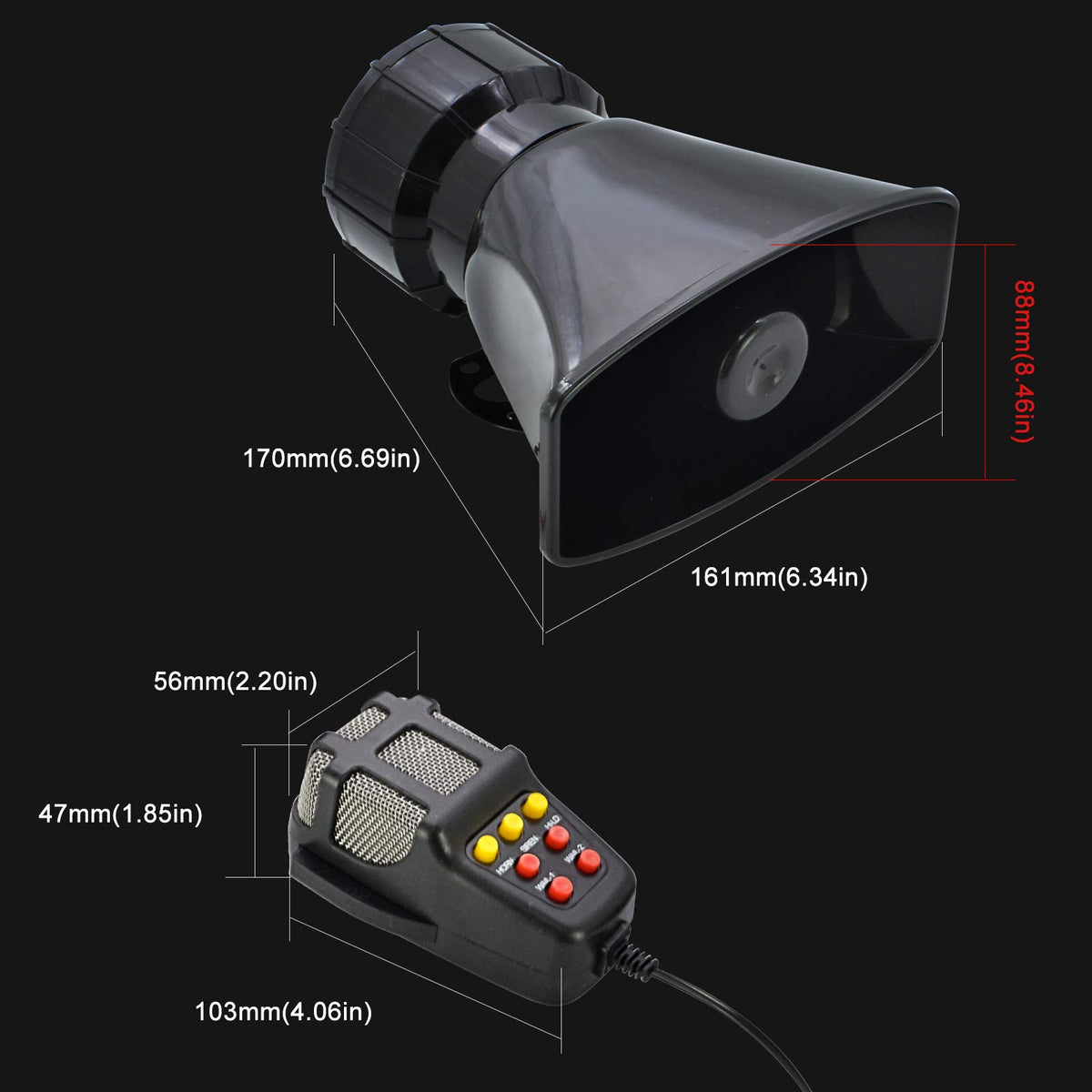 100W 7 Tones Wired Handheld Microphone Car Siren Speaker S51579