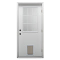 Primed Left Hand Outswing 9 Lite Steel Prehung Front Door with Pet Door X98612