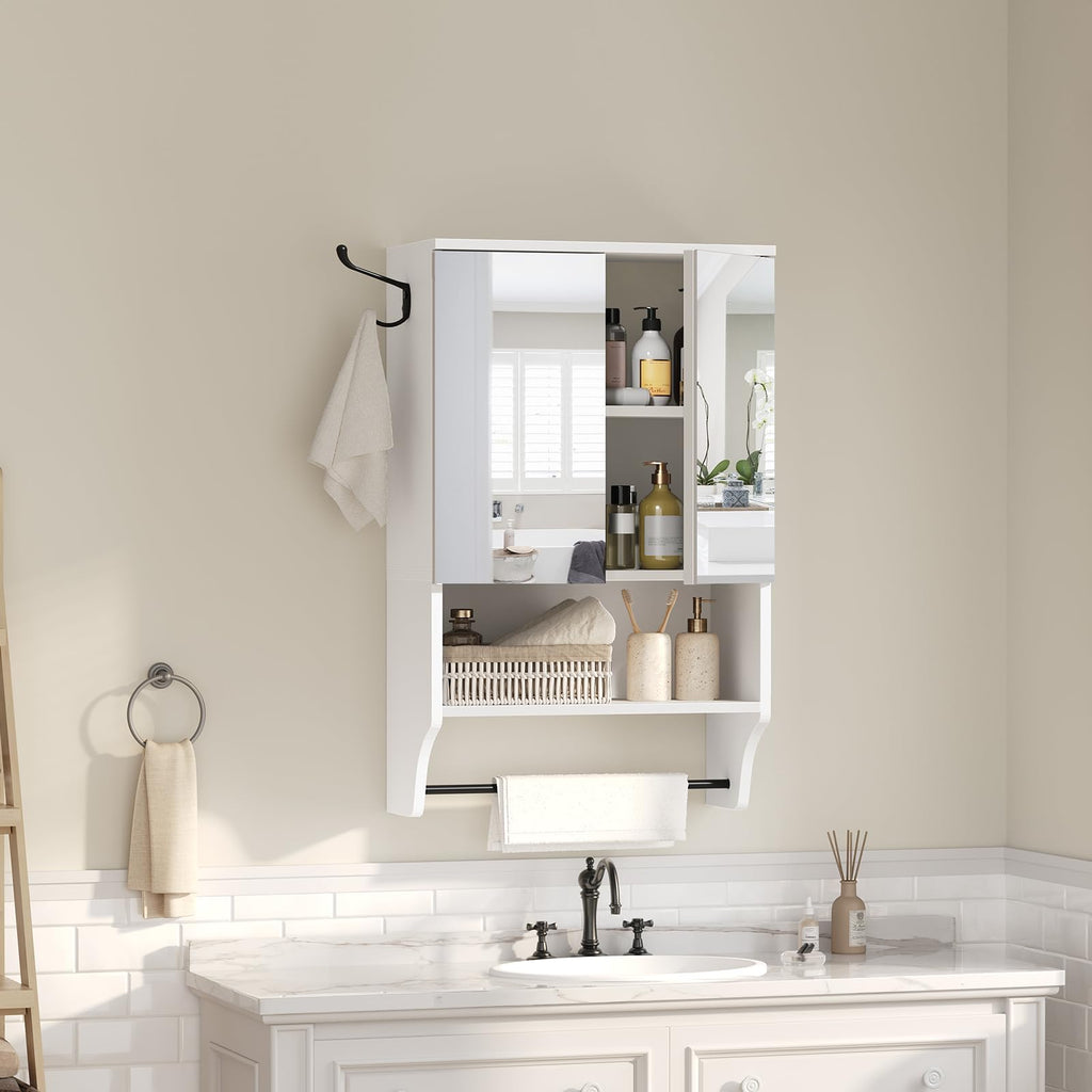 White Wall Mounted Bathroom Cabinet with Mirror and Adjustable Shelf K12951