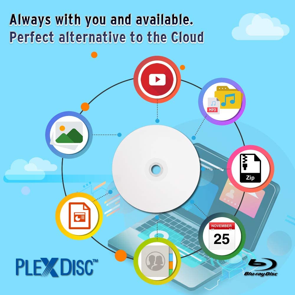 50 GB 6X Blu-ray Double Layer White Inkjet Recordable Disc BD-R DL, 10-Disc Spindle Q993695