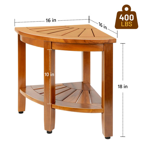 18" Teak Corner Shower Bench with Shelf Y4449